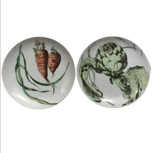 Set of Two 7” Salad Plates Vegetable Theme Carrot and Artichoke Plates